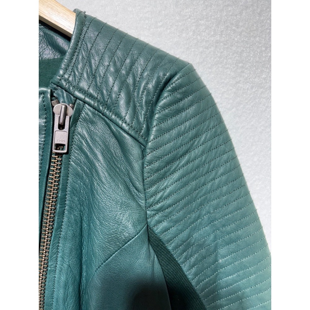 Trouve Emerald Green Leather Moto Jacket Quilted Shoulder Asymmetrical Zip S - Picture 5 of 12
